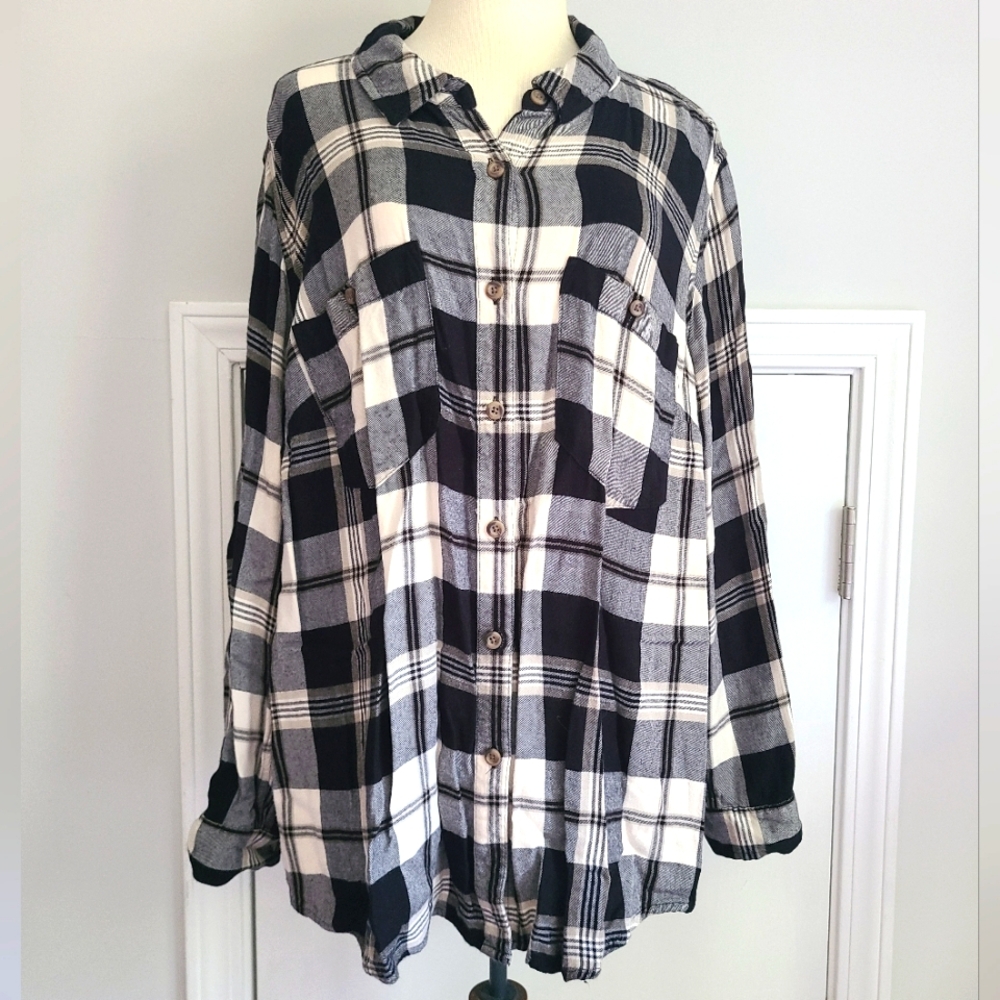 Ava & Viv Plaid Button Down Shirt Women's Plus Size 1X Academia Preppy School